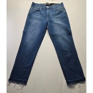Democracy Ab Solution Straight Leg Jeans Medium Wash Frayed Hem Womens Size 8
